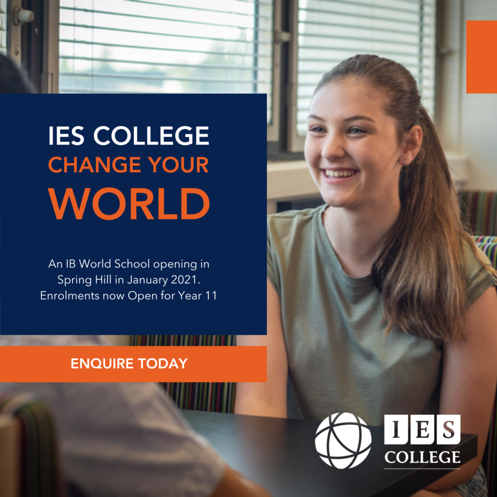 Private school marketing advertisement showing IES poster girl smiling