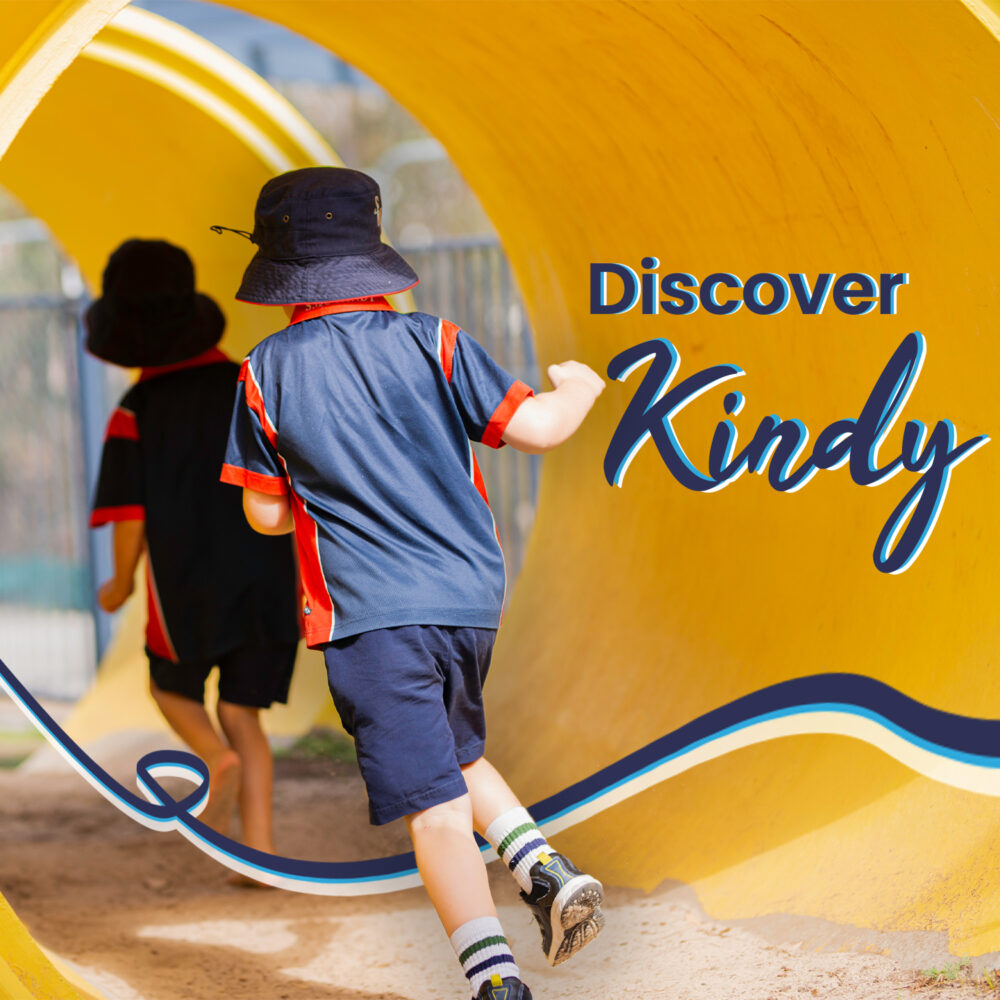 Private school marketing ad campaign showing 2 kindergarten boys running