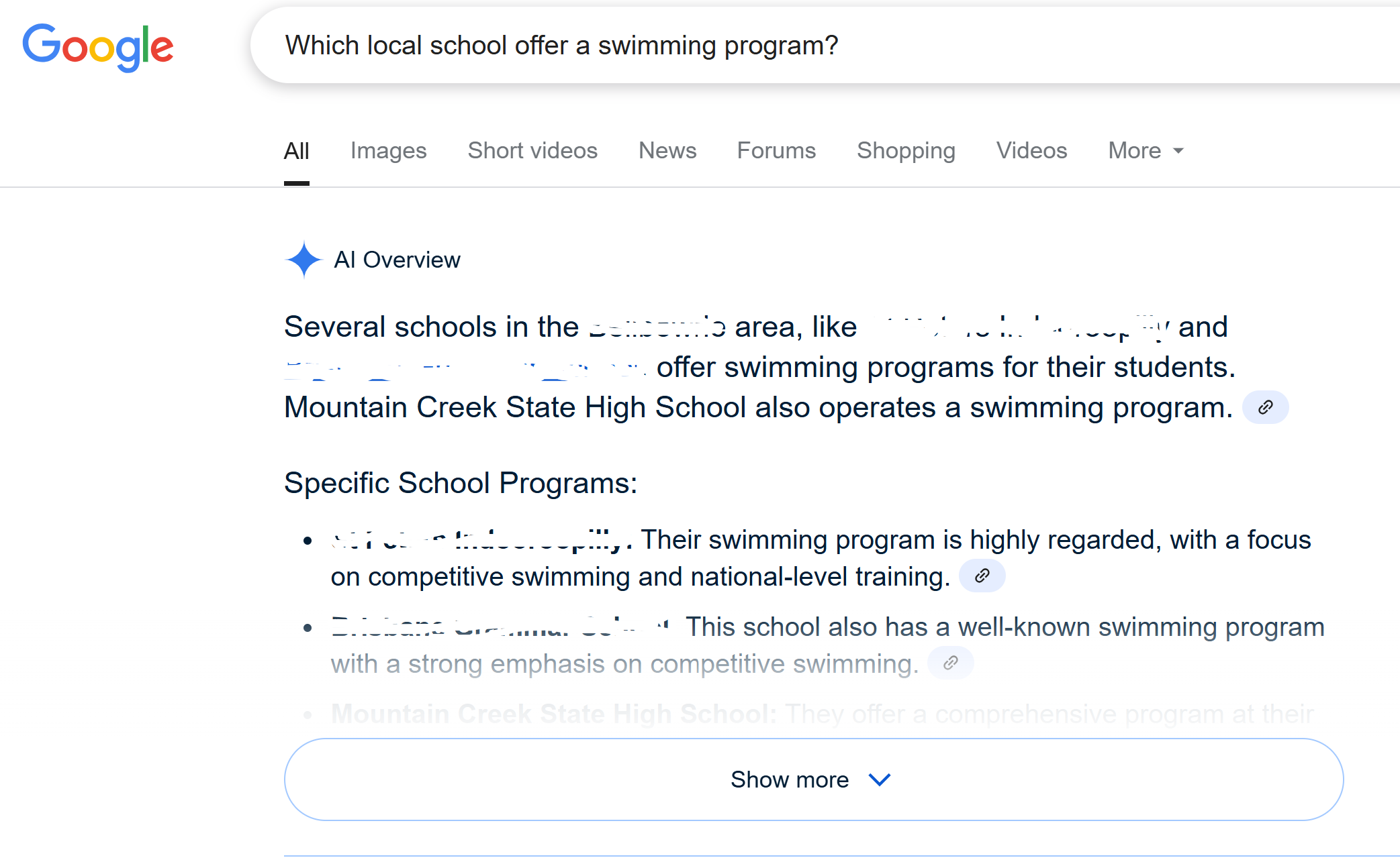 AI Search Snippet Schools